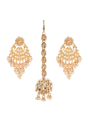 Pearl Beaded Kundan Mangtika With Chandbali - Indian Silk House Agencies