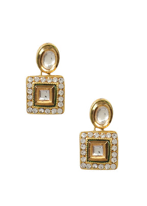 White Gold Tone Kundan Earrings - Indian Silk House Agencies