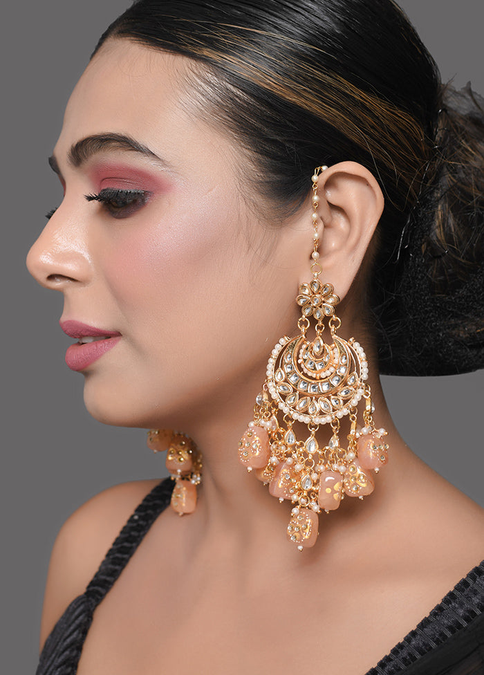 Peach Gold Tone Kundan Chandbali Earrings - Indian Silk House Agencies