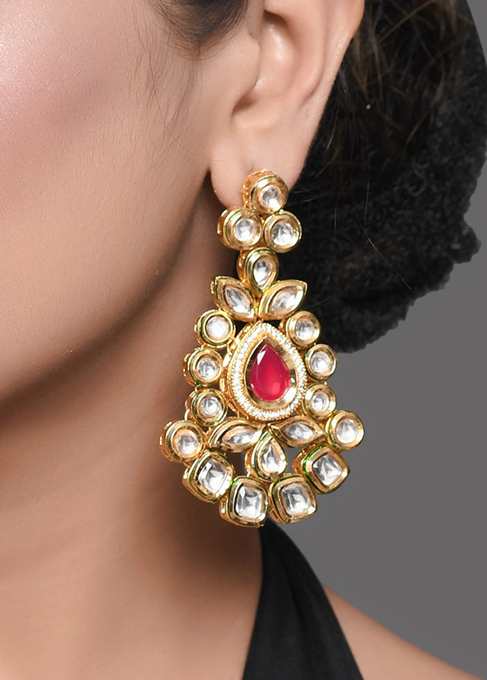 Handcrafted Red Gold Toned Kundan Earrings - Indian Silk House Agencies