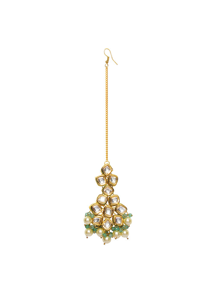 Jade Gold Tone Kundan Maang Tikka With Pearls - Indian Silk House Agencies