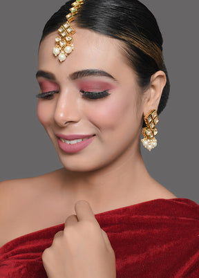 Pearl Beaded Kundan Earrings Mangtika Set - Indian Silk House Agencies