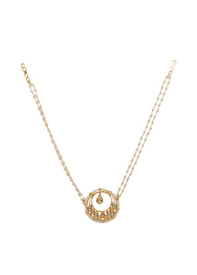 Sleek Moon Shaped Kundan Choker Pearl Beaded Necklace - Indian Silk House Agencies