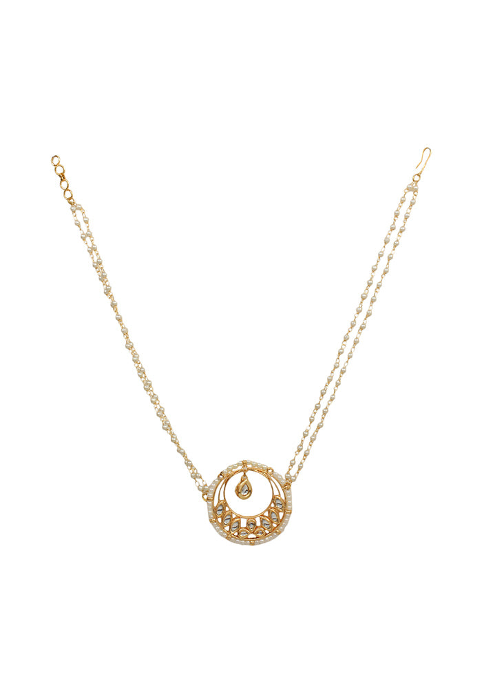 Sleek Moon Shaped Kundan Choker Pearl Beaded Necklace - Indian Silk House Agencies