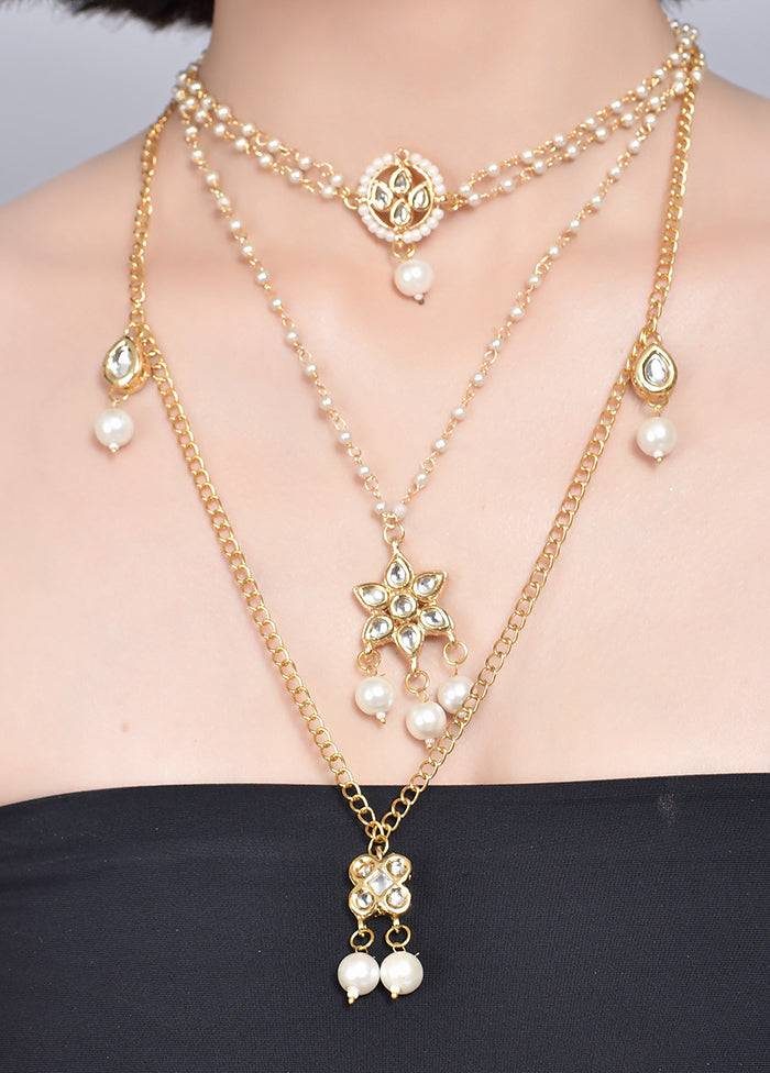 Multilayered Pearl Beaded Kundan Embellished Necklace - Indian Silk House Agencies