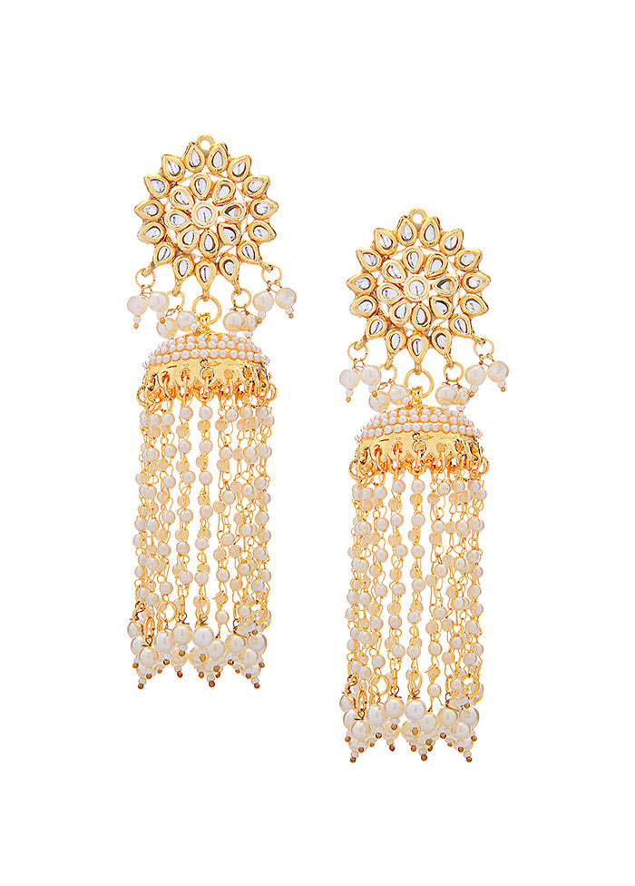Kundan Floral Gold Toned White Drop Earrings - Indian Silk House Agencies