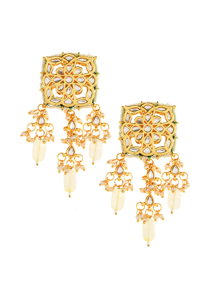 Cream Gold Toned Kundan Earrings - Indian Silk House Agencies