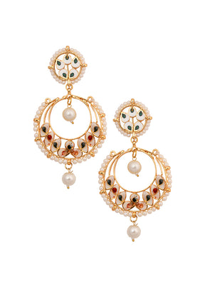 Pearl Beaded Kundan Drop Earrings - Indian Silk House Agencies