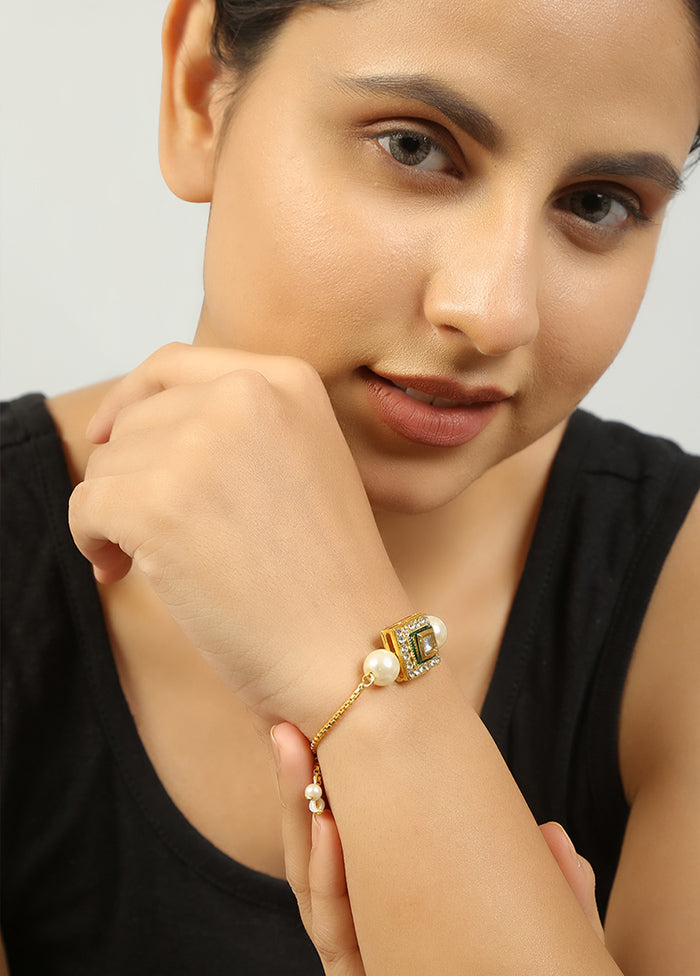 Handcrafted Kundan Studded Bracelet With Pearls - Indian Silk House Agencies