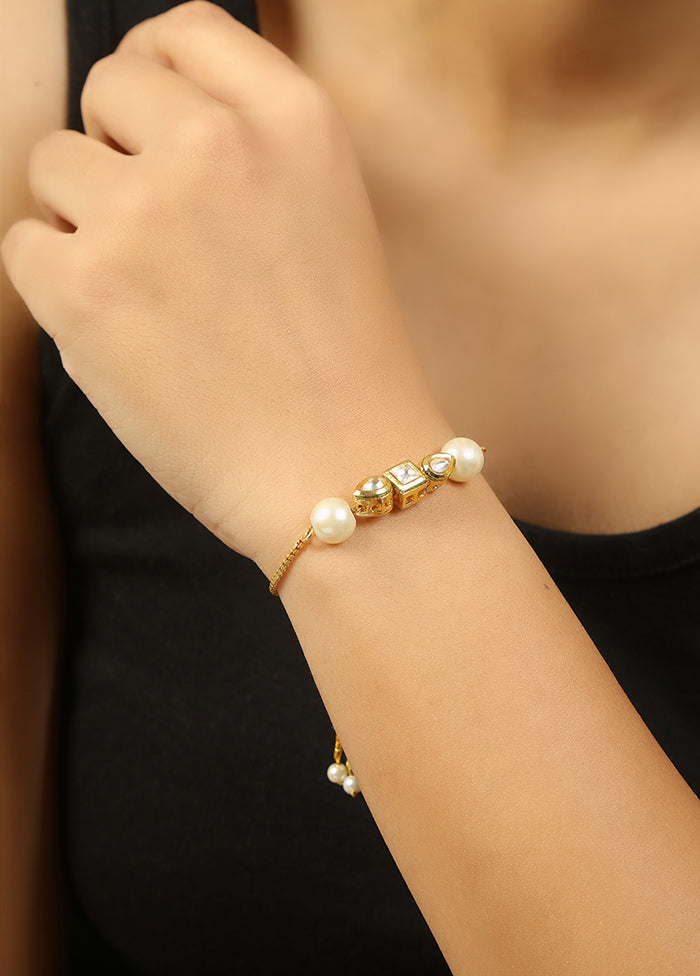 Gold Toned Kundan Inspired Bracelet With Pearls - Indian Silk House Agencies