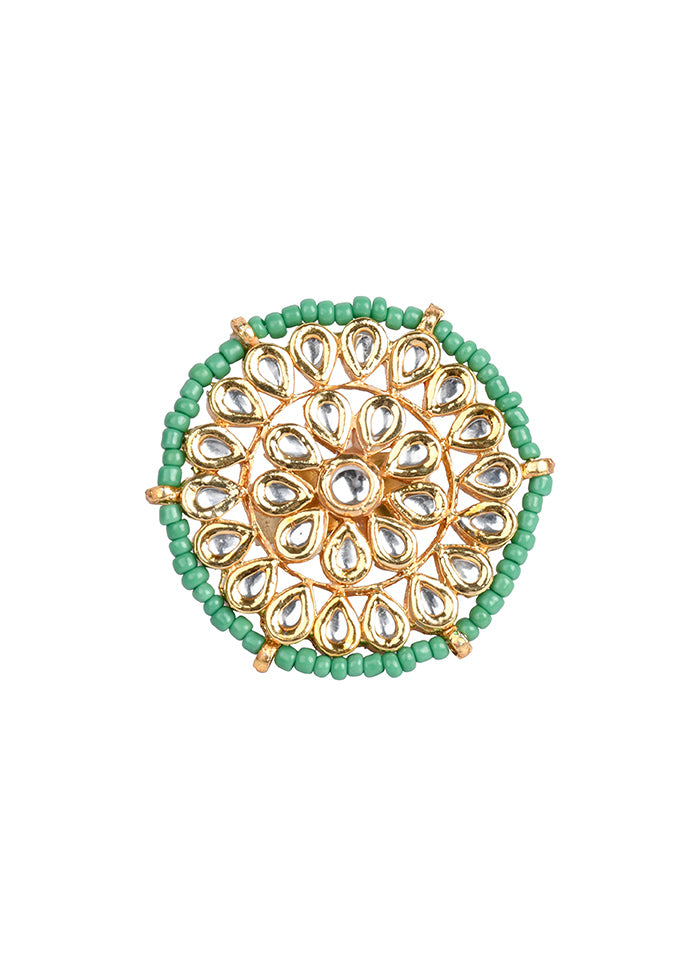 Green Beaded Handcrafted Kundan Ring - Indian Silk House Agencies
