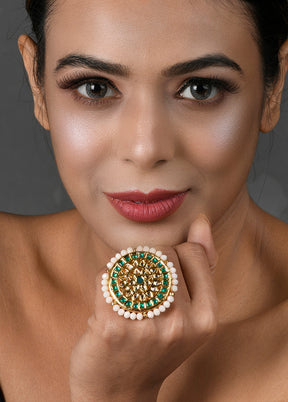 Gold Toned Kundan Adjustable Ring - Indian Silk House Agencies