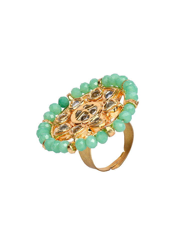 Kundan Inspired Gold Toned Adjustable Ring - Indian Silk House Agencies