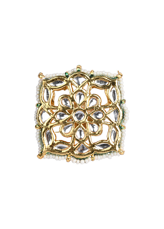 Gold Tone Kundan Adjustable Ring With Pearls - Indian Silk House Agencies