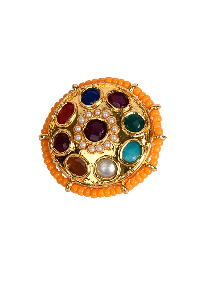 Kundan Navratan Adjustable Ring - Indian Silk House Agencies