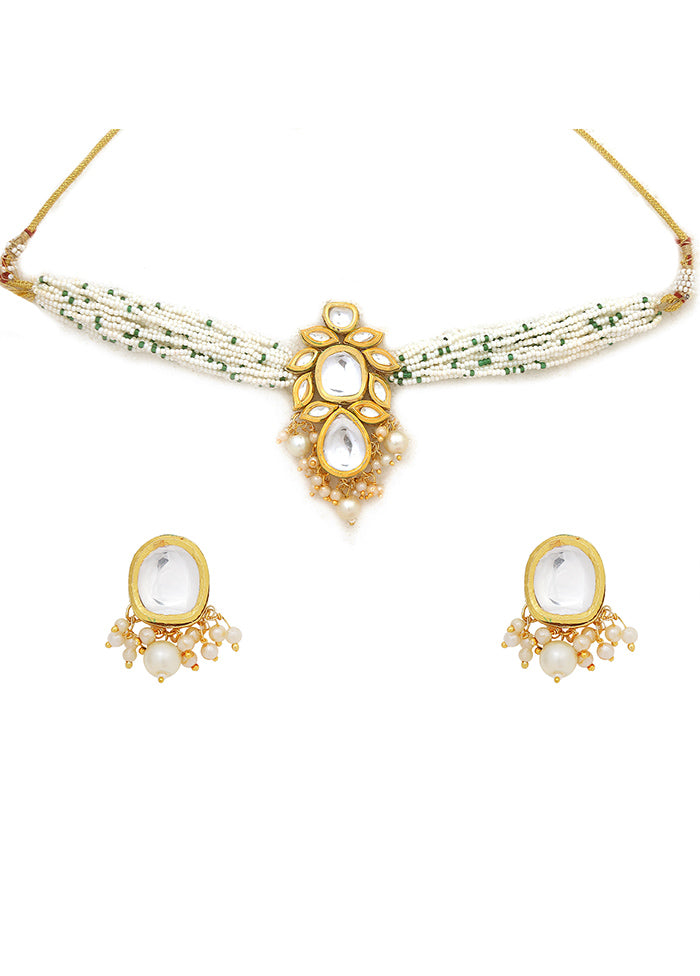 White Kundan Work Copper And Alloy Necklace With Earrings
