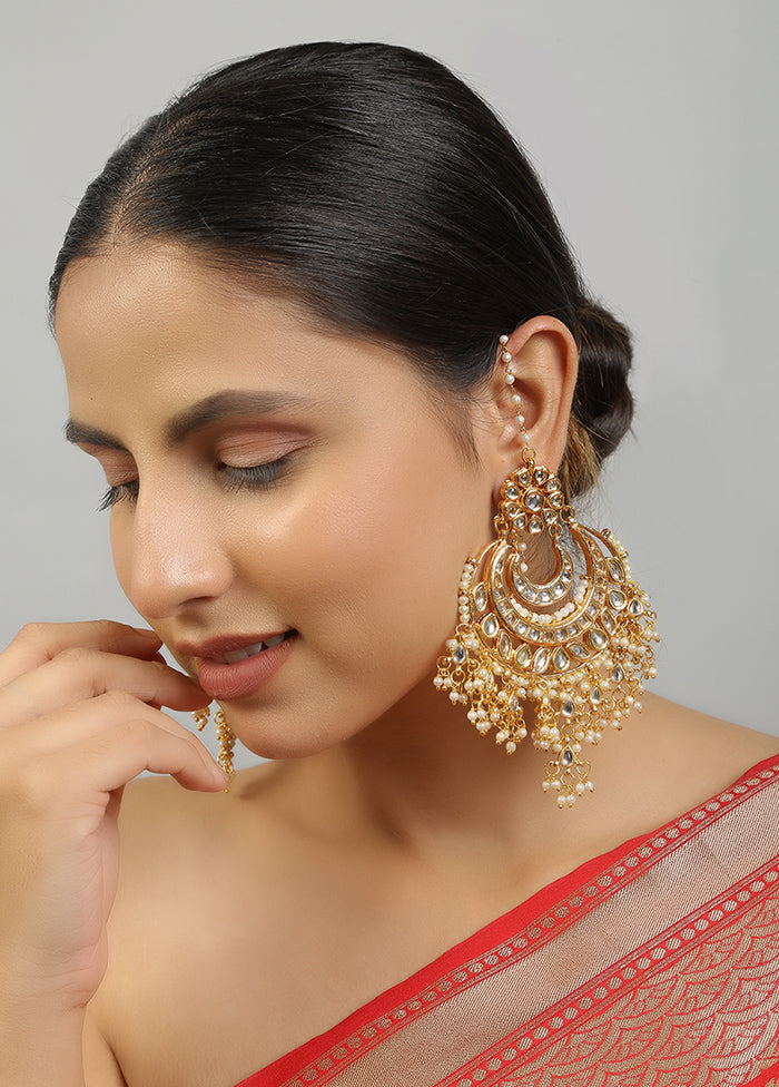 Golden Kundan Work Copper And Alloy Earrings - Indian Silk House Agencies