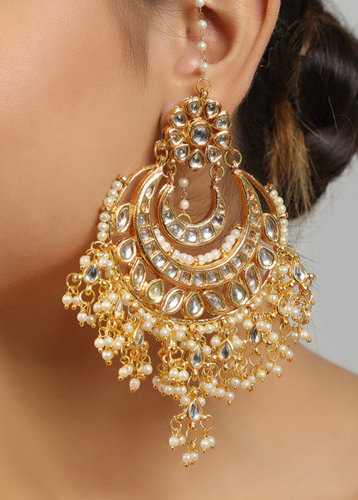 Golden Kundan Work Copper And Alloy Earrings - Indian Silk House Agencies