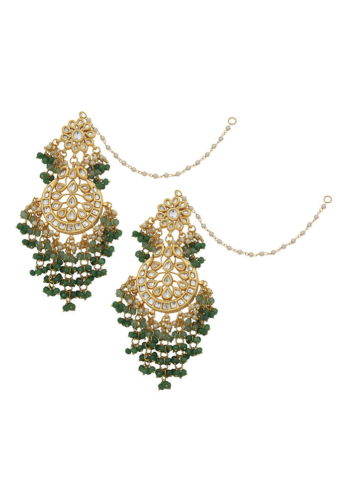 Green Kundan Work Copper And Alloy Earrings - Indian Silk House Agencies
