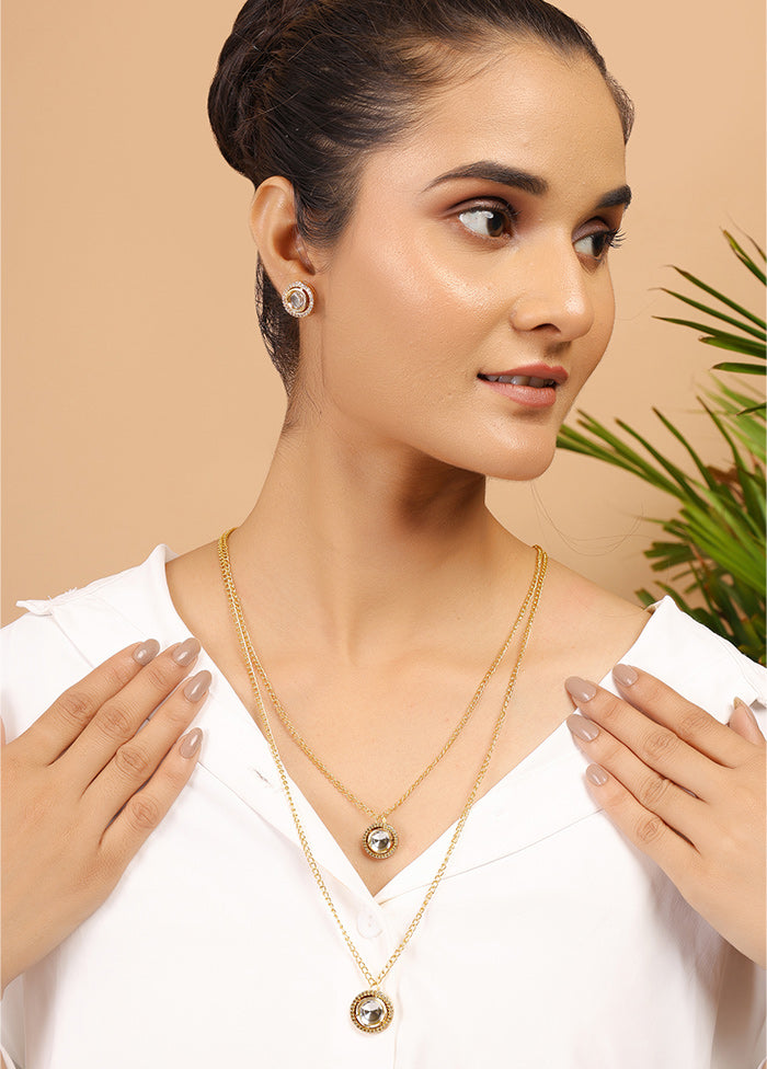 Golden Copper Alloy Necklace With Earrings Set