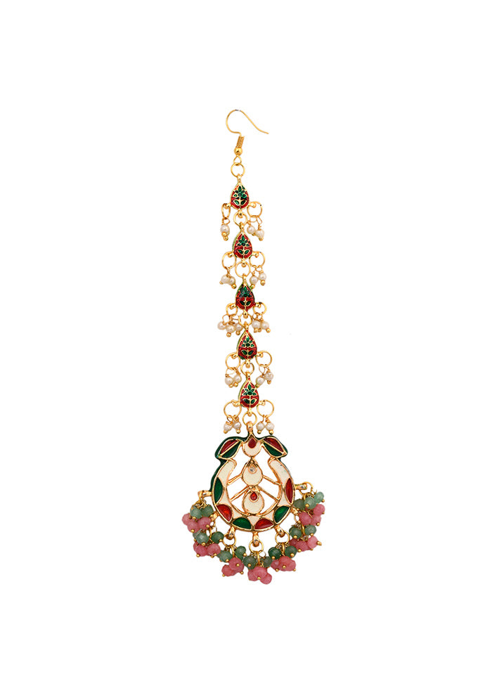 Pink Green Gold Toned Kundan Mangtika - Indian Silk House Agencies