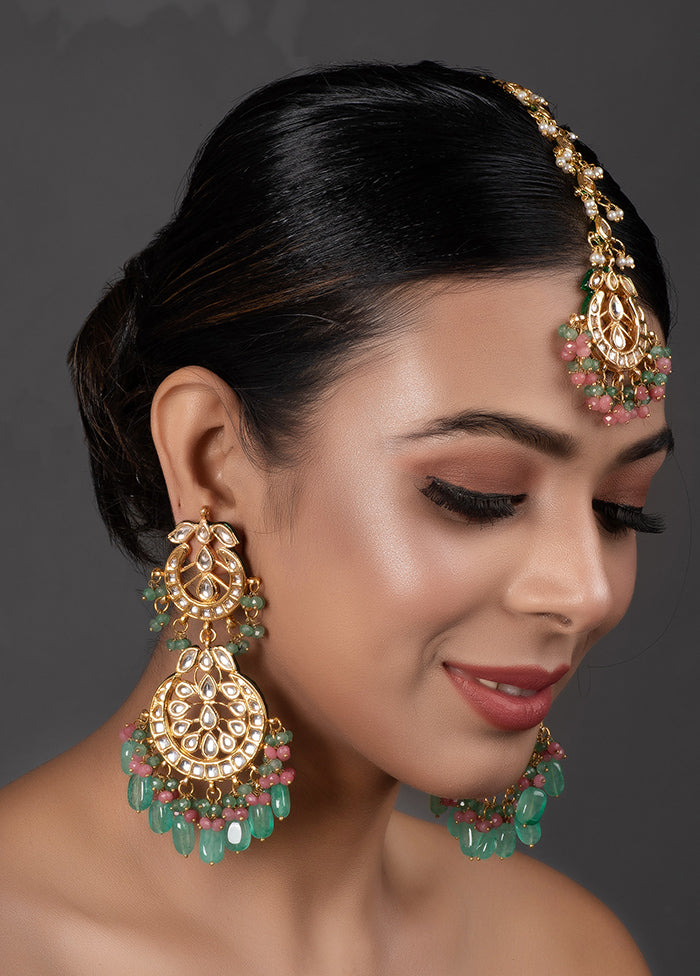 Sky Blue Gold Tone Kundan Mangtika With Earrings - Indian Silk House Agencies