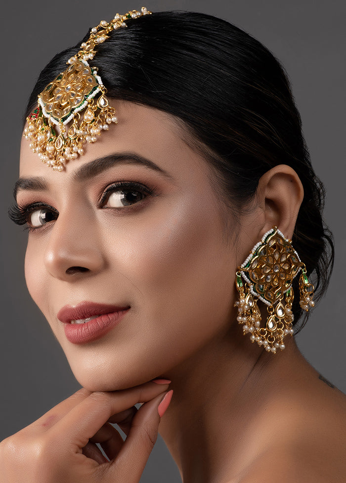 Gold Tone Kundan Mangtika With Earrings - Indian Silk House Agencies