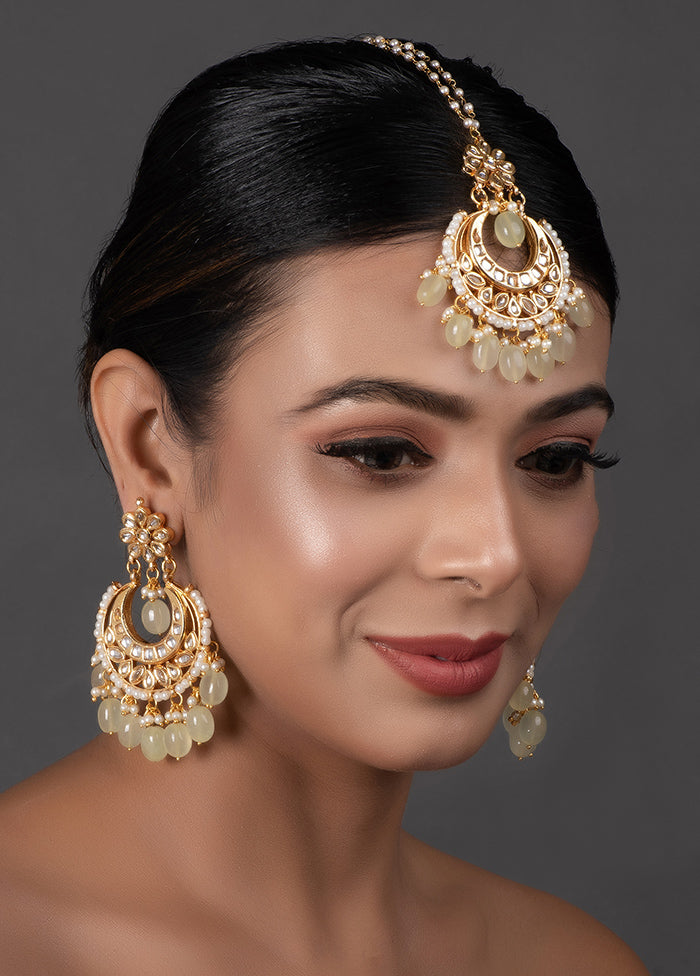 Cream Gold Toned Kundan Mangtika With Chandbali - Indian Silk House Agencies