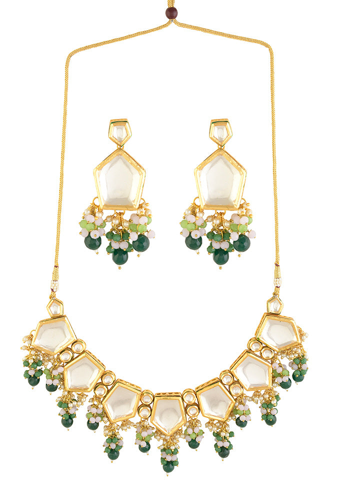 Green Gold Toned Handcrafted Kundan Necklace Set - Indian Silk House Agencies