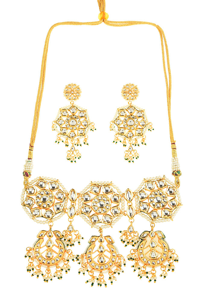 Kundan Inspired Pearl Necklace With Earrings - Indian Silk House Agencies