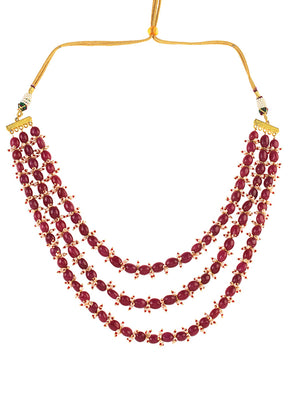 Ruby Beaded Necklace With Pearls - Indian Silk House Agencies