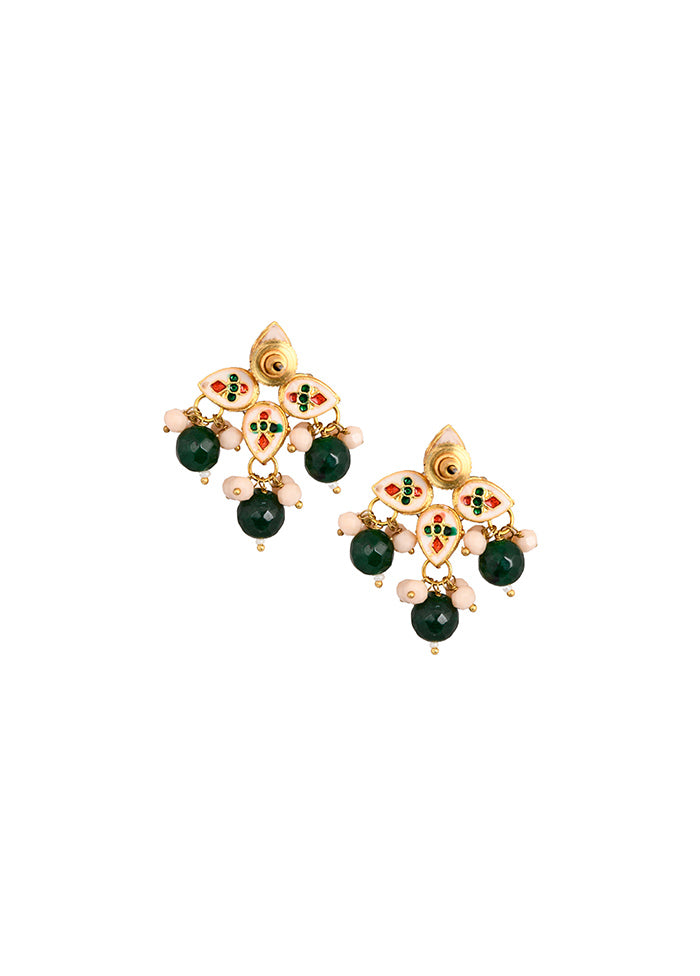 Green Beaded Kundan Inspired Earrings - Indian Silk House Agencies