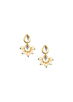 Pearl Beaded Handcrafted Kundan Earrings - Indian Silk House Agencies