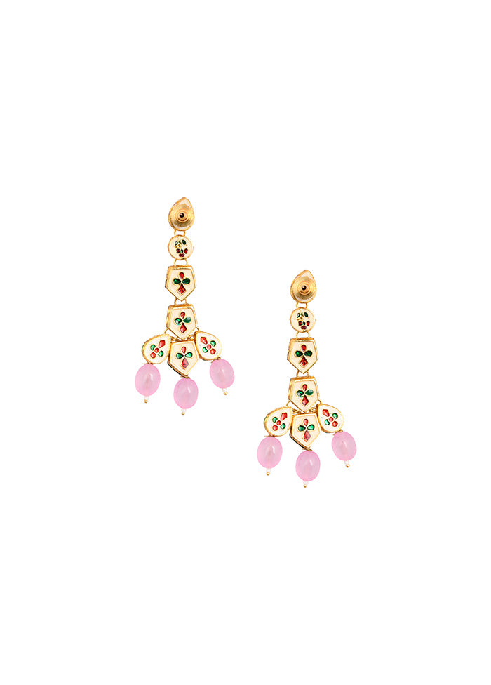 Pink Gold Tone Handcrafted Kundan Earrings - Indian Silk House Agencies