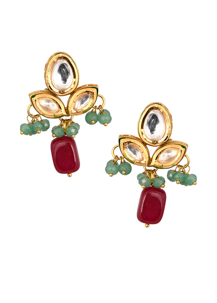 Green Ruby Beaded Kundan Inspired Earrings - Indian Silk House Agencies
