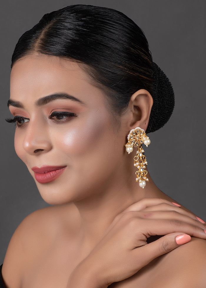 Gold Tone Pearl Beaded Kundan Contemporary Earrings - Indian Silk House Agencies