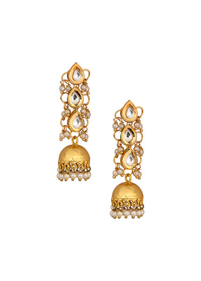 Classic Gold Tone Kundan Inspired Jhumkis - Indian Silk House Agencies