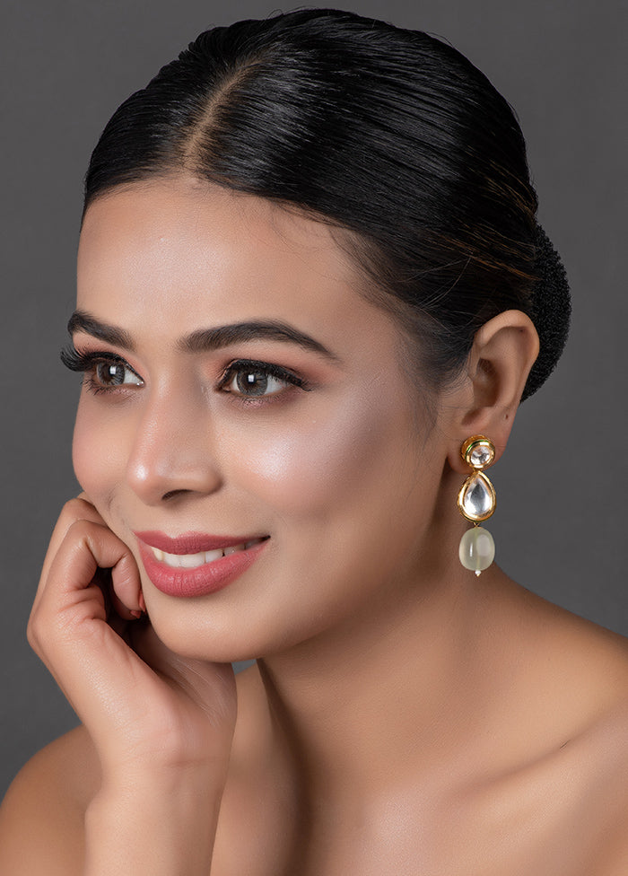 Ivory Beaded Gold Tone Kundan Earrings - Indian Silk House Agencies