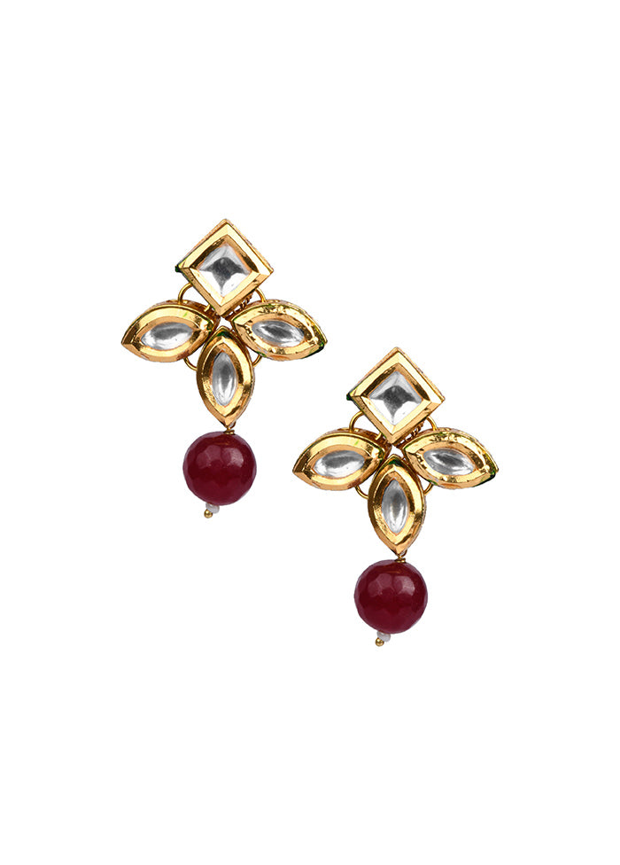 Classic Ruby Beaded Gold Tone Kundan Inspired Earrings - Indian Silk House Agencies