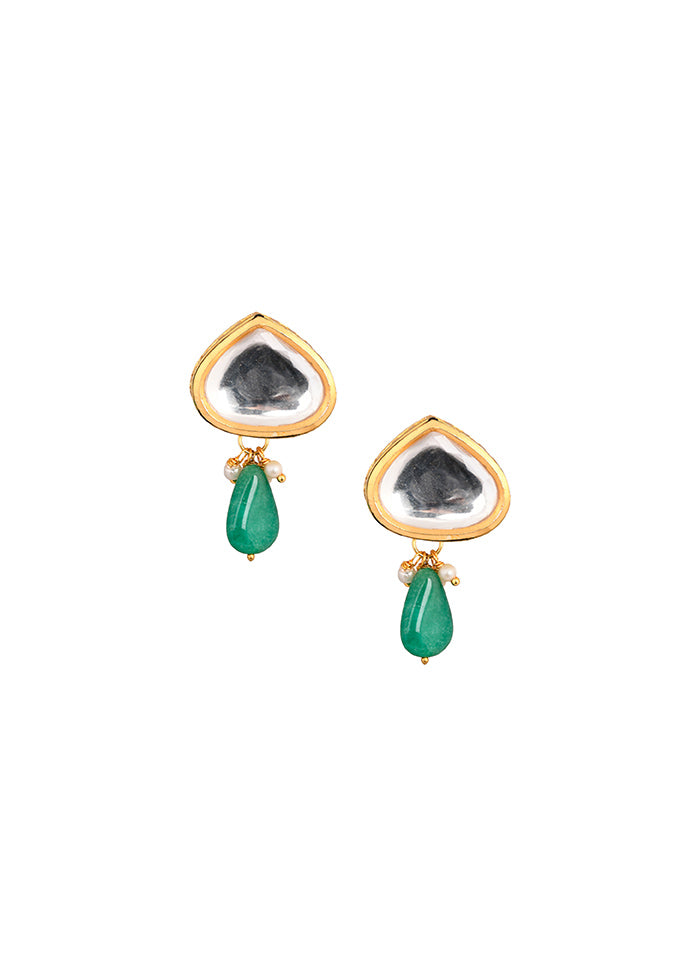 Gold Tone Emerald Beaded Kundan Contemporary Studs - Indian Silk House Agencies