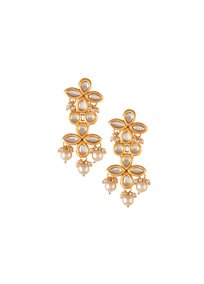 Gold Tone Pearl Beaded Kundan Earrings - Indian Silk House Agencies