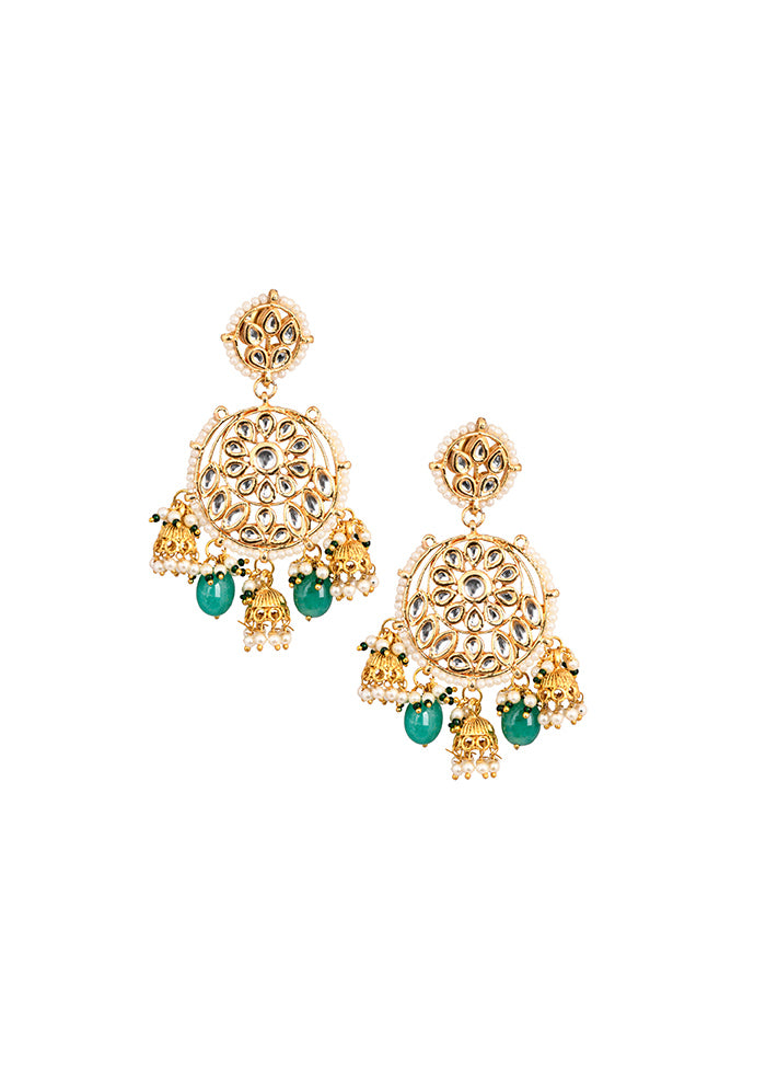 Floral Kundan Earrings With Hanging Jhumki - Indian Silk House Agencies