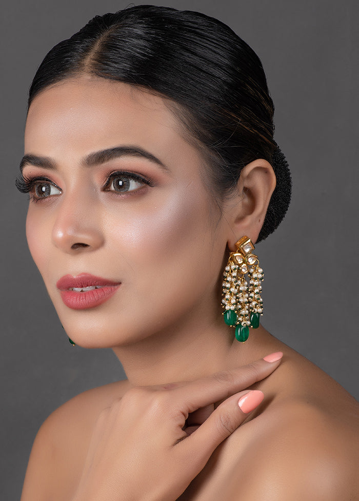 Green And Pearl Beaded Tassle Earrings - Indian Silk House Agencies