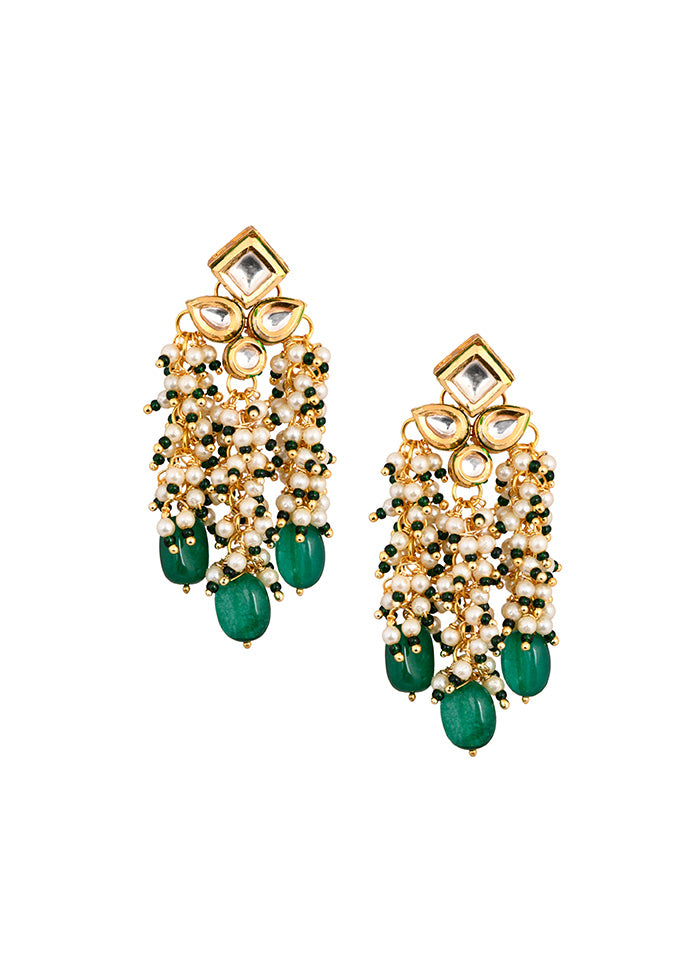 Green And Pearl Beaded Tassle Earrings - Indian Silk House Agencies