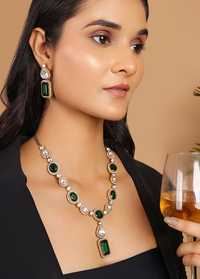 Royal Emerald Moissanite Polki Necklace Set - Indian Silk House Agencies