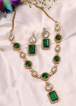 Royal Emerald Moissanite Polki Necklace Set - Indian Silk House Agencies