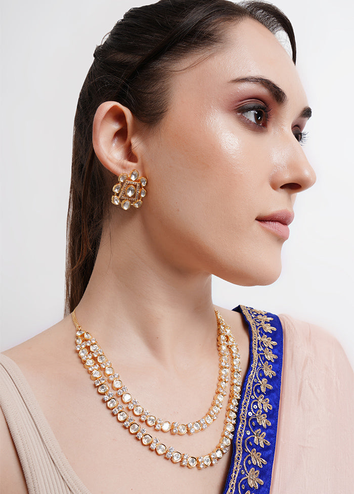 Uncut Polki Two Layered Necklace Set - Indian Silk House Agencies