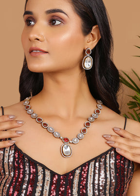 Gold Plated Ruby Pink Moissanite Polki Necklace Set - Indian Silk House Agencies