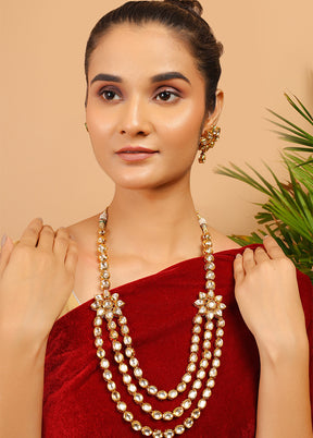 Two Layered Kundan Flower Embossed Necklace Set - Indian Silk House Agencies