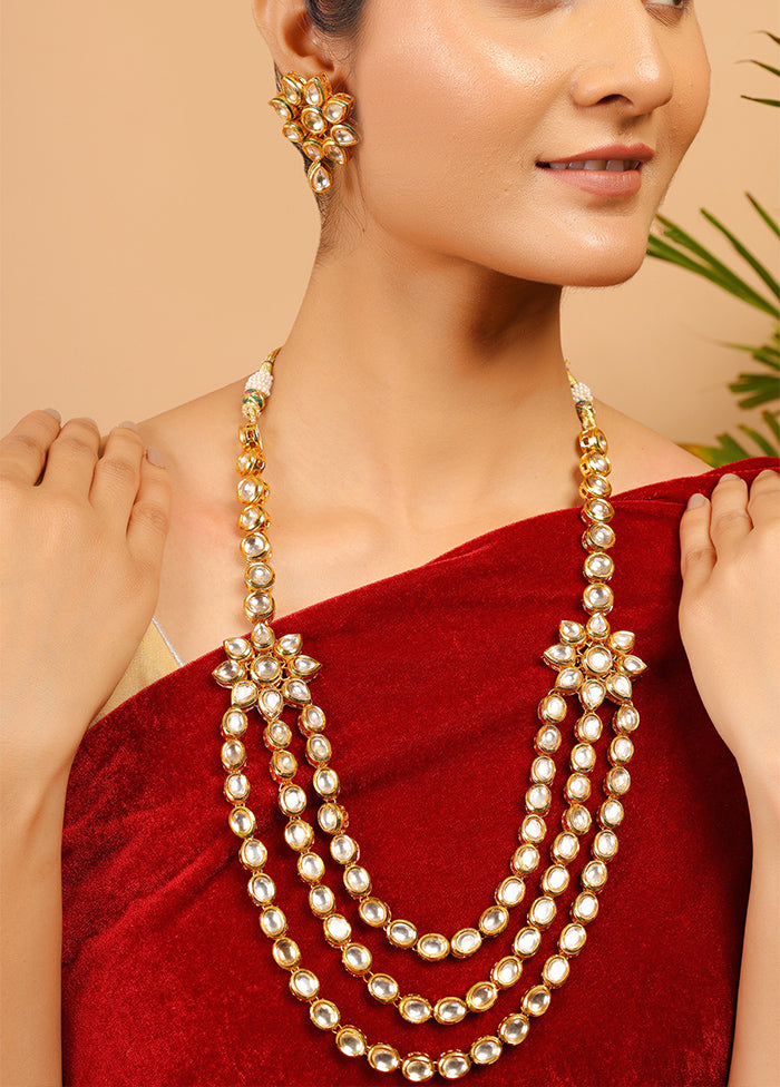 Two Layered Kundan Flower Embossed Necklace Set - Indian Silk House Agencies